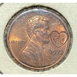 Vintage 1972 Lincoln Penny Counterstamped I Love You Outline Coin Rare